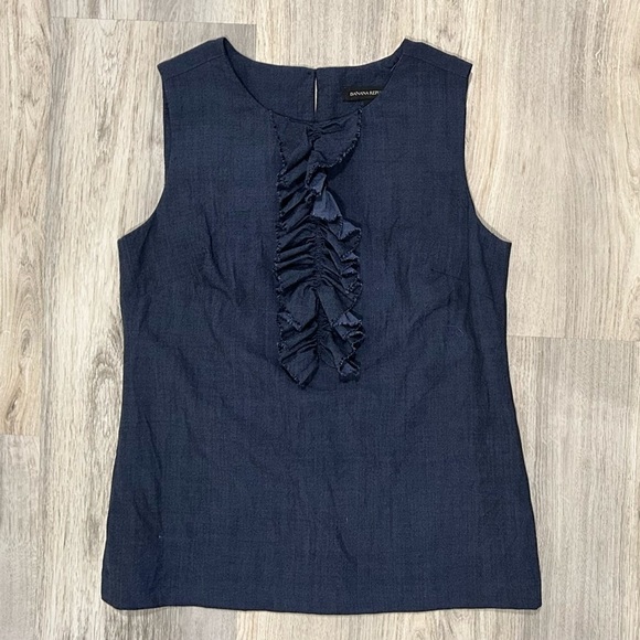 Banana Republic Lightweight Wool Stretch Ruffle Sleeveless Top Navy Shirt Size 2 - Picture 1 of 6